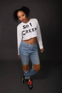 So I Creep. TLC crop top and Vintage reworked glitter patch Levi jeans